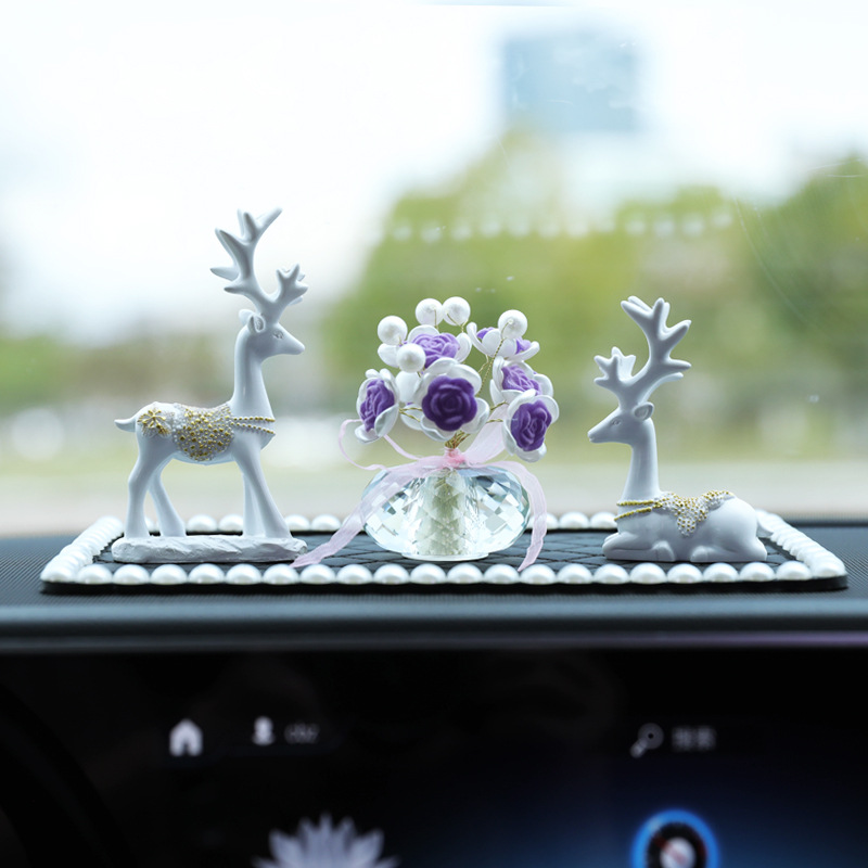 [사슴 흰색 배경 + 보라색 크리스탈 장미 + 진주 마름모 패드] 향수 보내기