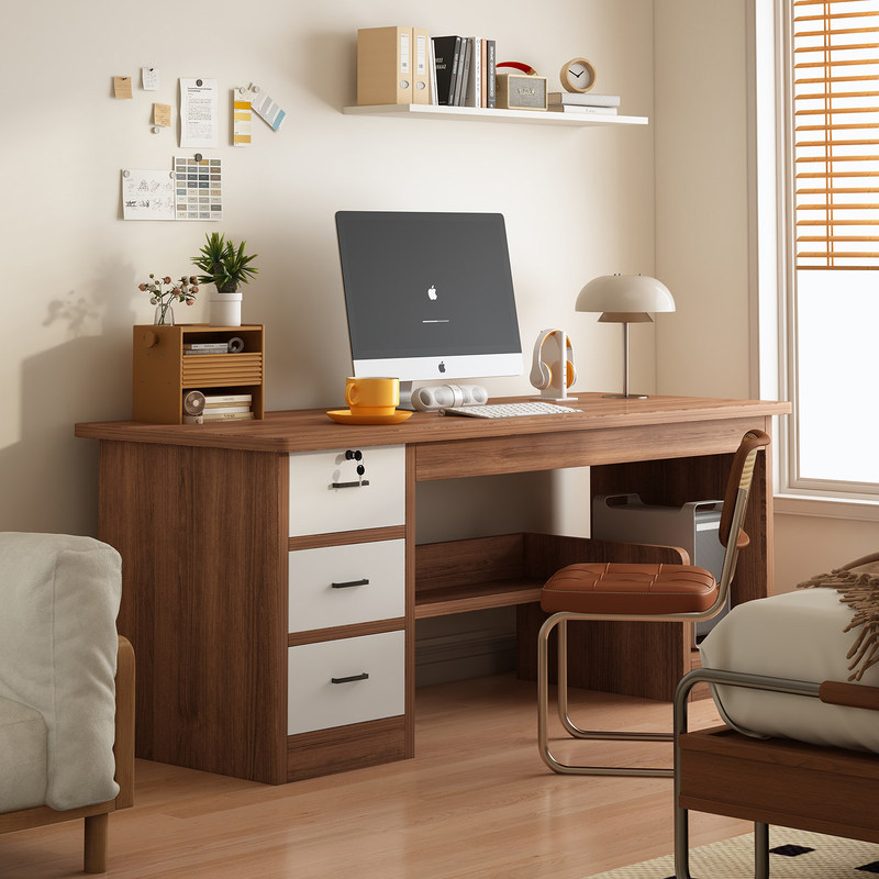 Computer Desk for Bedroom, Small Apartment, Modern Minimalist Design with Drawers, Multifunctional Storage, Study and Writing Desk