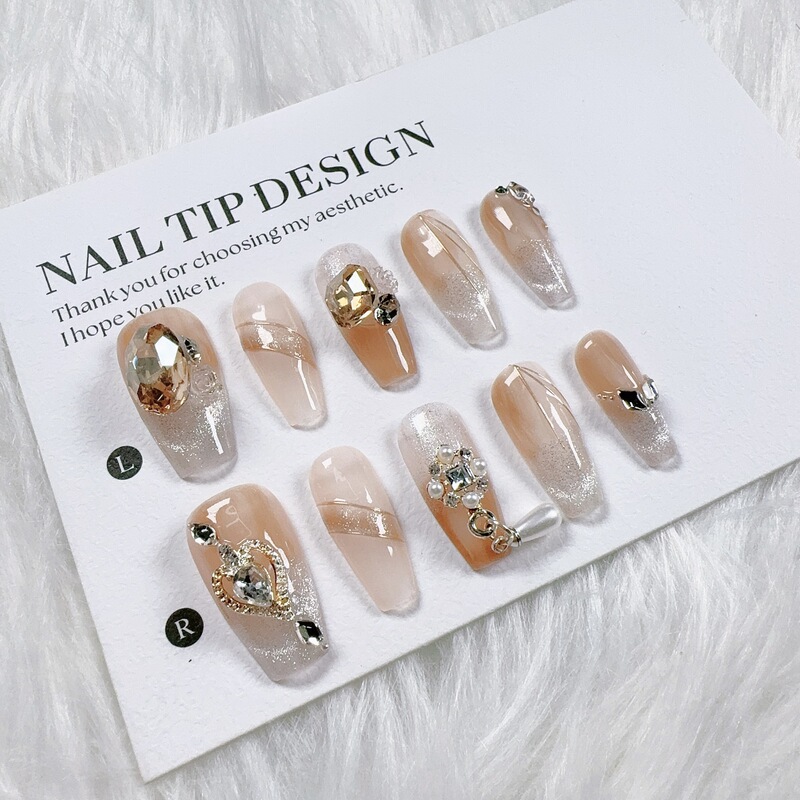 Love High-End Amber Large Diamond Manicure Gradient High-End Light Luxury Versatile French Cat Eye Gilt Style