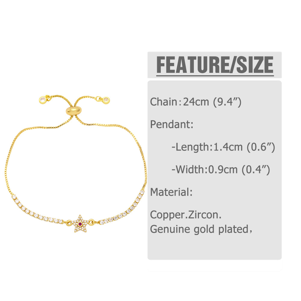 10g Weight 18K Gold Plated Plating Material Zircon Inlay Material Bracelets Classification Copper Material Star Pattern Women'S Gender Fashion Style Fashion Copper Xingx Bracelet Zircon Copper Bracelets 无