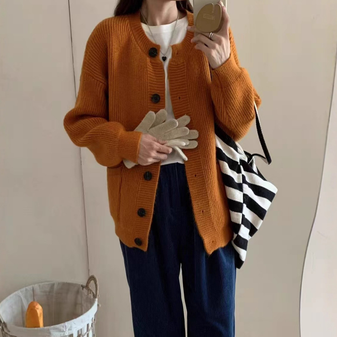 韩版宽松慵懒风针织开衫女秋冬新款加厚毛衣外套外穿百搭显瘦上衣