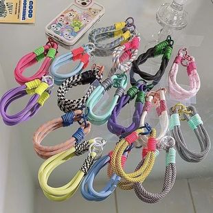 Ins Trendy Brand Mobile Phone Pendant Colorful Nylon Woven Lanyard Mobile Phone Hanging Chain Han Feng Women's Hanging Accessories with Clip Handheld