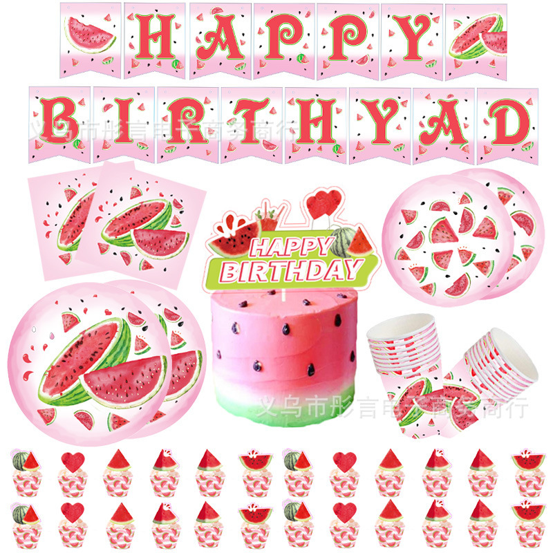 Children's Baby Shower Party Supplies Watermelon Tableware Set Paper Cup Paper Plate Disposable Tablecloth Cake Card Children's Baby Shower Party Supplies Watermelon Tableware Set Paper Cup Paper Plate Disposable Tablecloth Cake Card