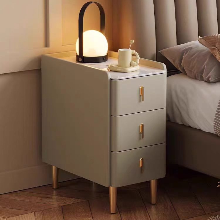Ultra-narrow small solid wood nightstand minimalist modern home bedroom small apartment smart quartz three-drawer bedside cabinet