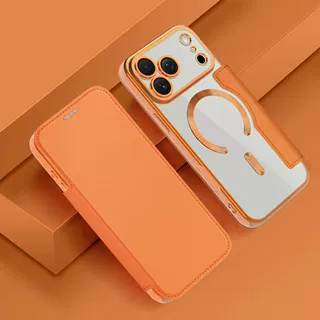 适用iPhone18pro金盾磁吸皮套手机壳苹果17E翻盖16电镀防摔保护15
