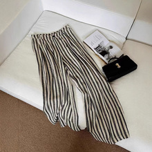 CHAO级推荐极简~竖条纹棉麻阔腿裤女春夏新款慵懒垂感亚麻裤子