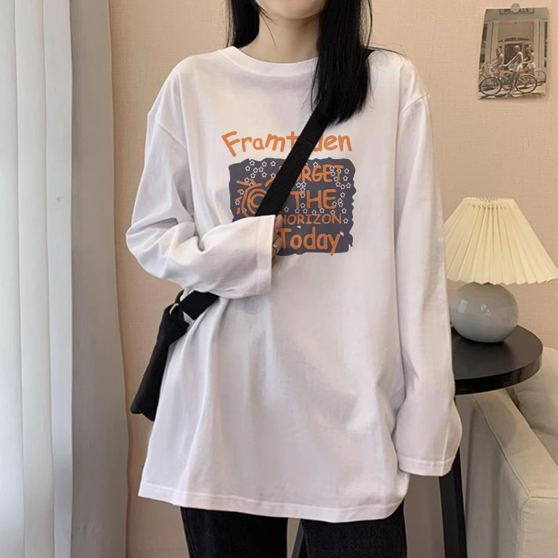 胖mm大码长袖t恤女秋装新款纯棉打底衫中长款宽松百搭圆领上衣男|undefined