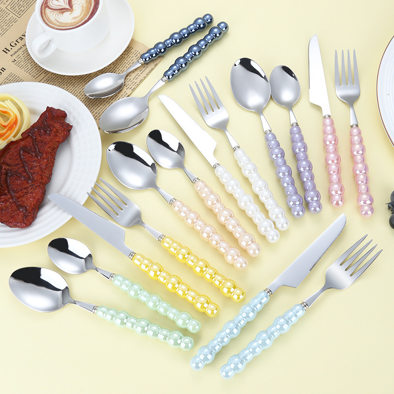 Light Luxury 304 Stainless Steel Knife and Fork Spoon Creative Pearl Ceramic Handle Tableware Western Steak Knife and Fork Dessert Spoon Light Luxury 304 Stainless Steel Knife and Fork Spoon Creative Pearl Ceramic Handle Tableware Western Steak Knife and Fork Dessert Spoon