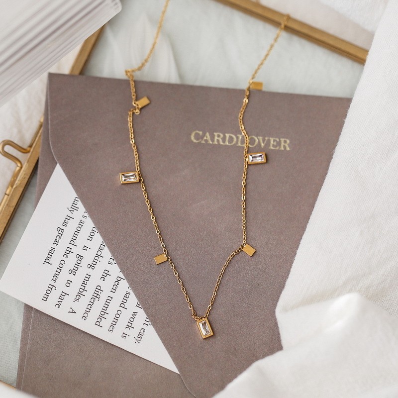 Daily Occasion Titanium Steel Material 1 Piece Fashion Geometric Titanium Steel Plating Zircon Necklace