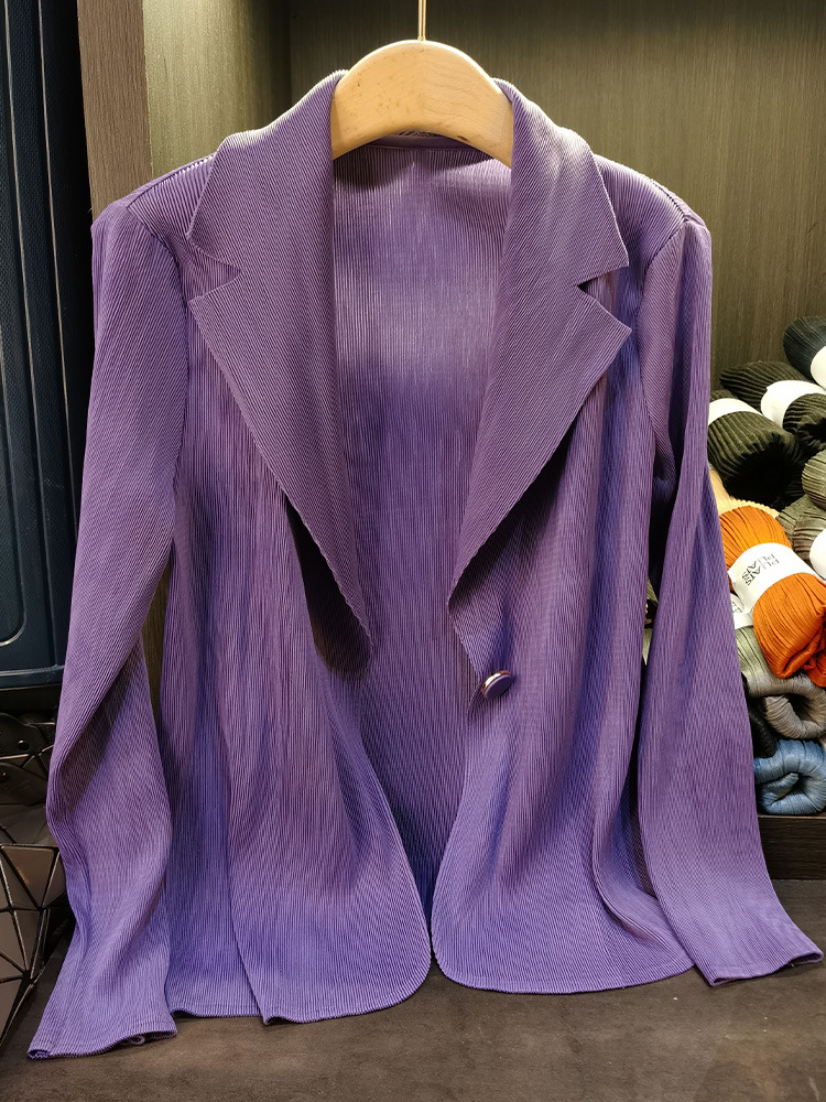 Áo blazer nữ một nút xếp ly tay dài cao cấp mùa xuân hè — Màu tím, Màu đỏ hoa hồng, Màu hồng, Màu xanh lá