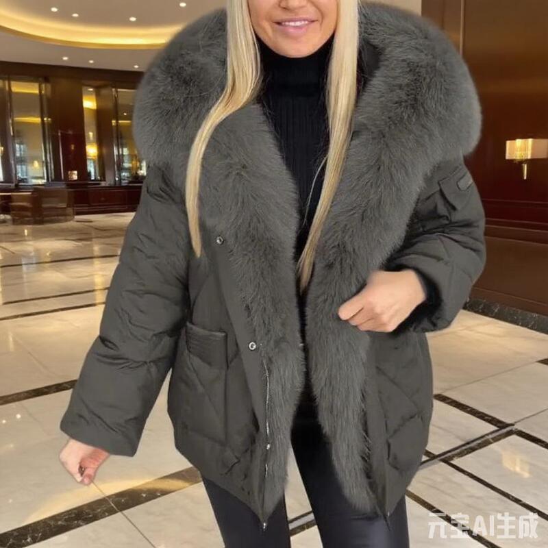 欧美亚马逊秋冬新款跨境欧美时尚外贸女装气质优雅连帽中长款棉服|undefined
