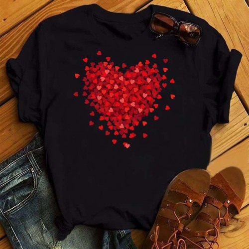 New Spring and Summer Love Letter Trend Print Crew Neck Large Size Cute Half Sleeve Simple Large Women's Clothing