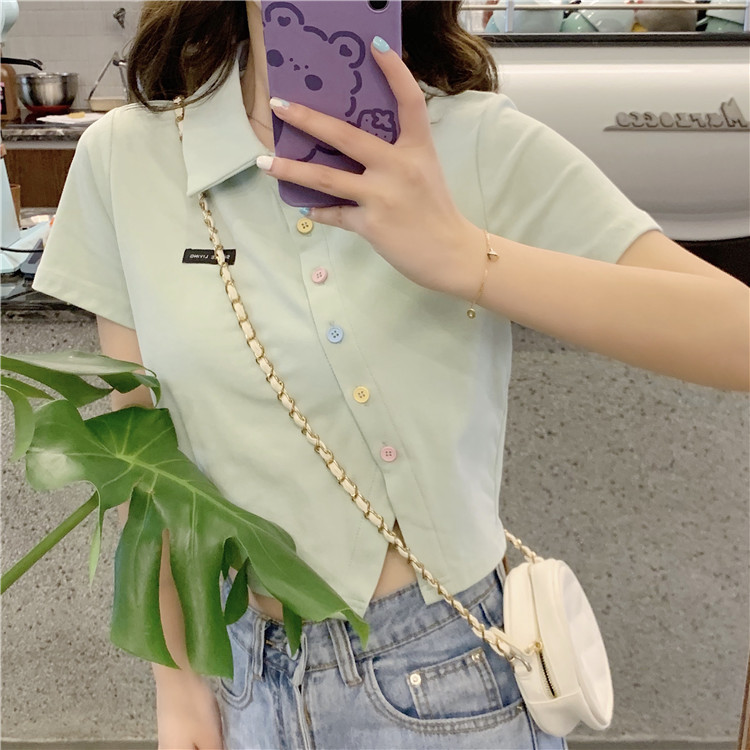 Women's T-shirt Short Sleeve T-Shirts Patchwork Button Simple Style Solid Color display picture 53