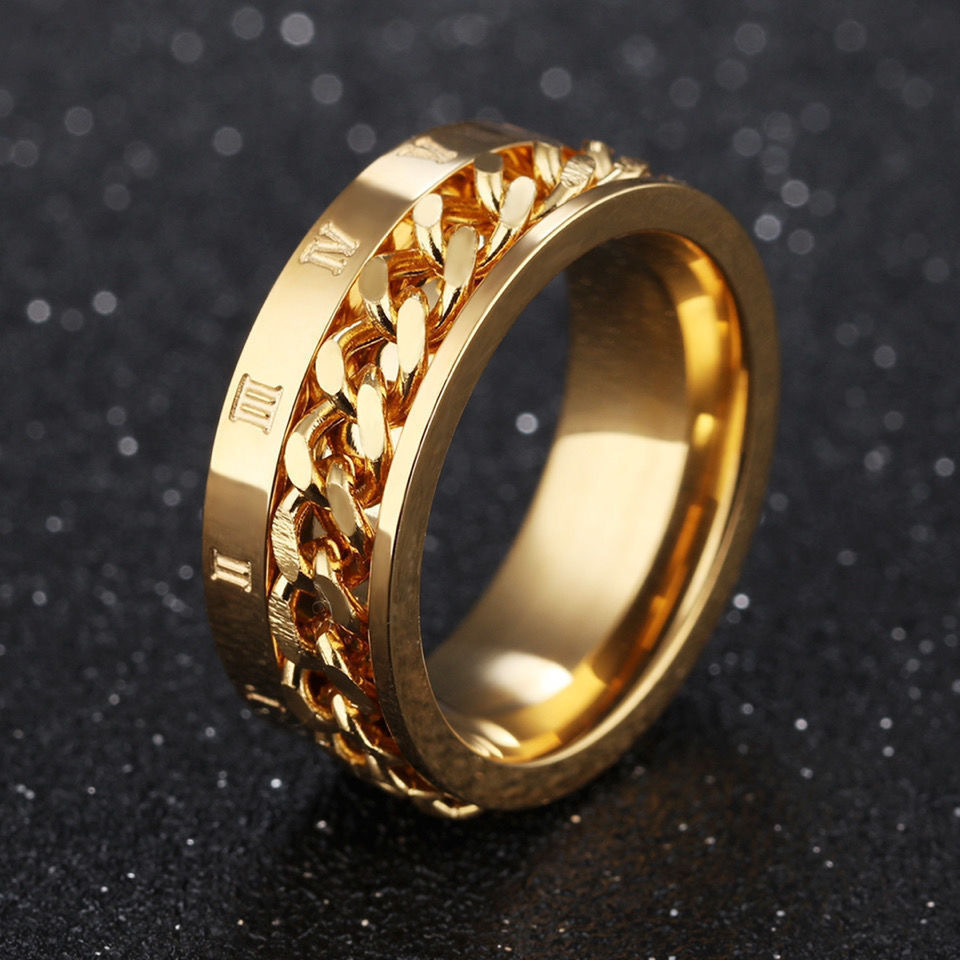 Estilo Simple Número Romana Impresión De Cadenas Acero Titanio Enchapado Hombres Anillos display picture 3