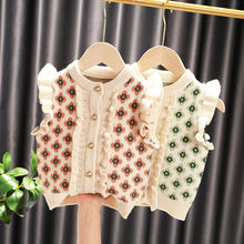 婴儿针织马甲高品质2022女童毛衣开衫背心宝宝风中小童开扣针织衫