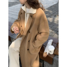 赫本风驼色加厚中长款毛呢外套女秋冬双排扣设计感呢子大衣通勤风
