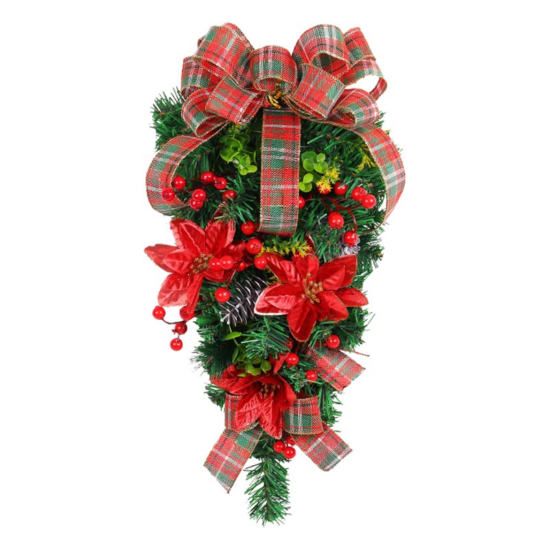 Guirnalda Navideña de Flores de Hong Kong, Diseño de Árbol Invertido, Clásica en Cuadros Rojos y Verdes, Decoración para Puerta, Centro Comercial, Hotel, Guirnalda Navideña al por Mayor