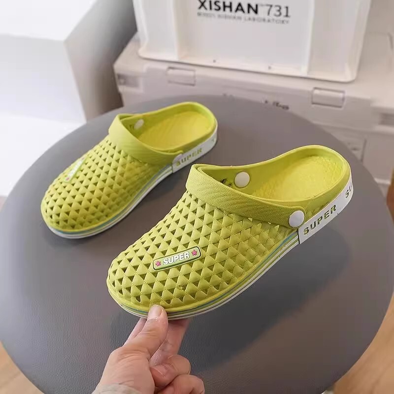 Croc Shoes Women's Sandals Summer Half-Cap Toe Slippers Dual-Purpose Hollow Soft-Soled Beach Shoes Women's Trendy Outing Sandals