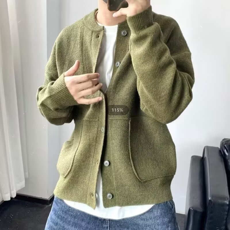Herren Strickjacke Aus Wolle Rundhals Strickpullover Locker_voghion.com
