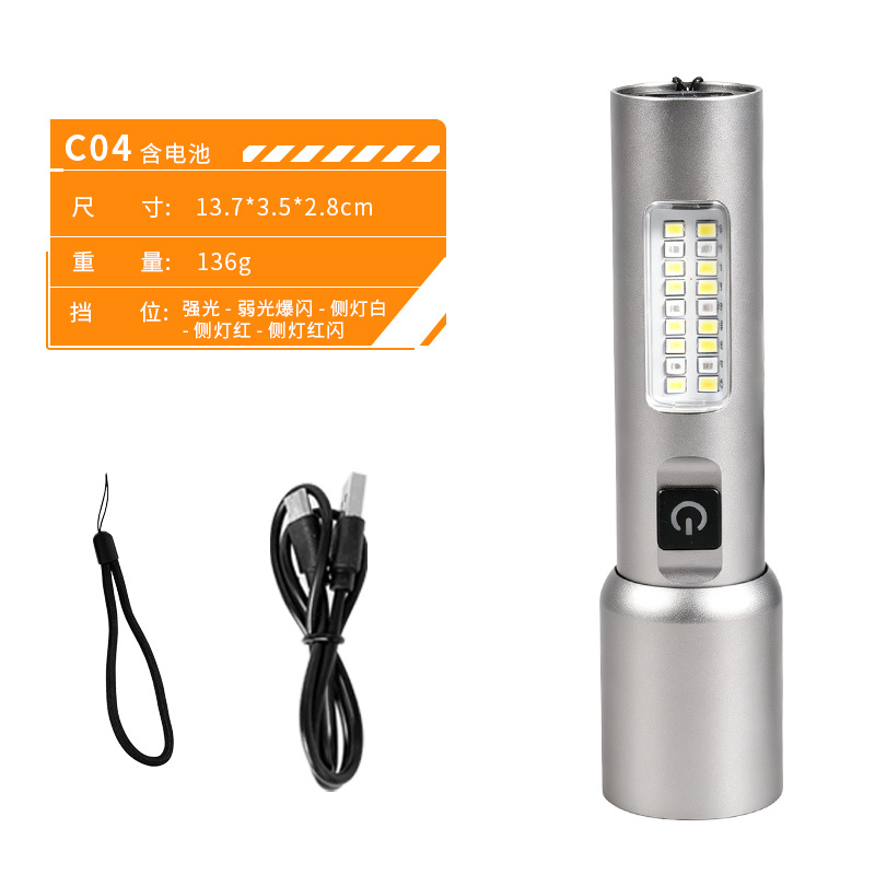 Nueva linterna súper brillante y brillante transfronteriza zoom LED láser blanco linterna portátil de emergencia de carga de pantalla eléctrica doméstica