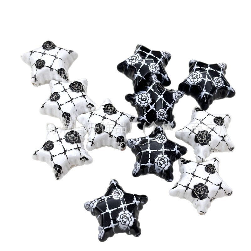 スルーホール小さな香り椿黒と白の五芒星ビーズアクセサリー携帯電話キーバッグチェーン diy 手作り材料|undefined