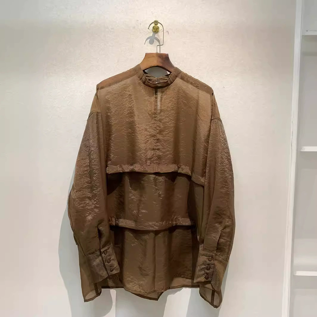 Высококачественный новый пуловер с воротником-стойкой в японском стиле, полупрозрачная рубашка, тонкий топ в стиле литературного ретро для женщин