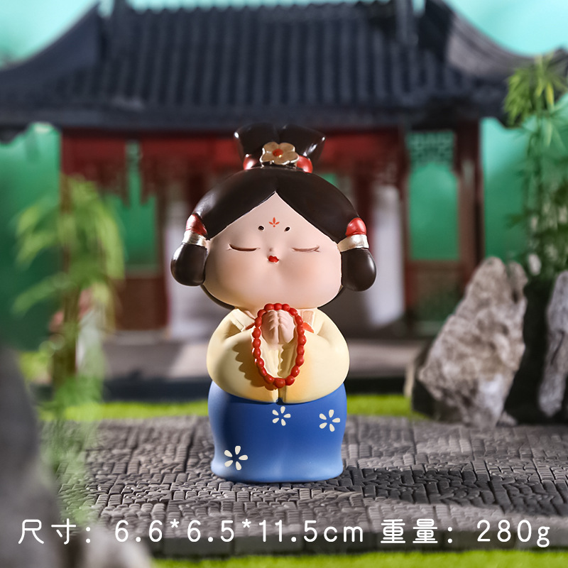 新作の中国風唐時代の女性の首振り置物、樹脂工芸品、古代風少女のデスクトップや車載装飾品|undefined