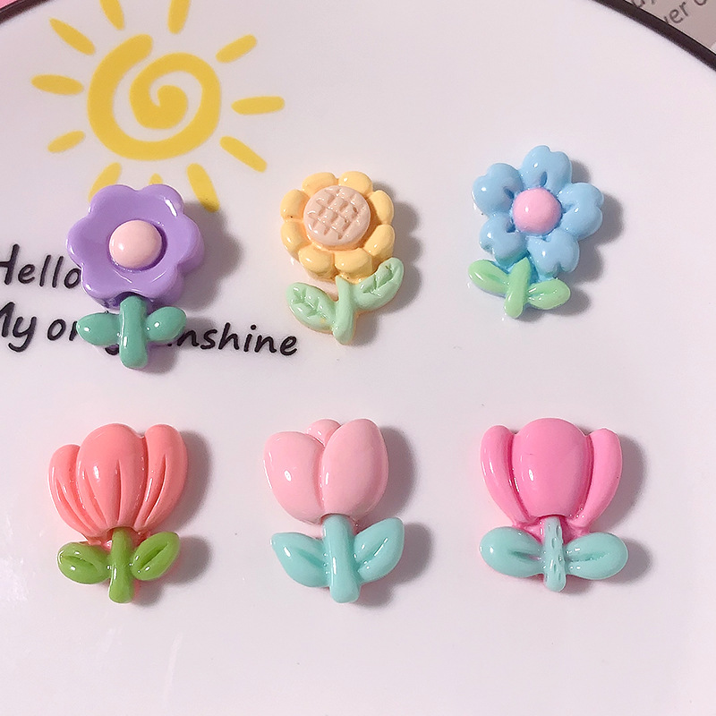 Girasoles brillantes flores de sol tulipas accesorios de resina de flores DIY adornos de cabello hebilla de zapatos parches de caso de teléfono móvil