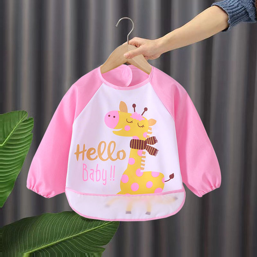 Children's reverse clothing, long-sleeved waterproof eating clothes with rice pockets, children's painting aprons, men's and women's baby coveralls wholesale