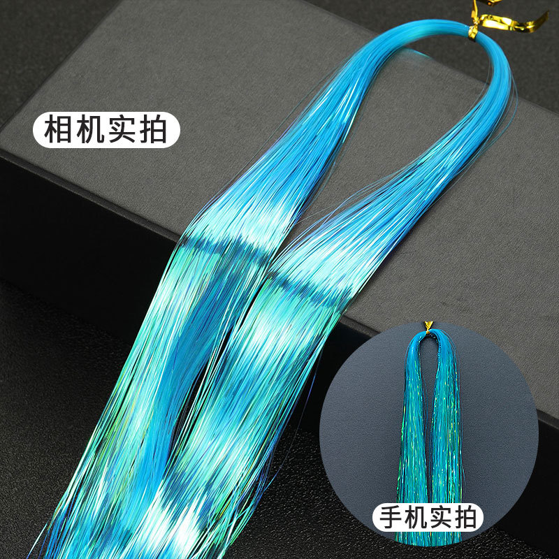 Amazon caliente tinselhair láser de alambre de oro brillante hilo de metal colorido sin costuras fábrica de fuente de cabello
