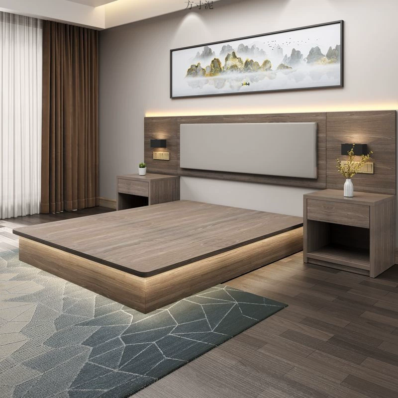 Гостиничная кровать Специальная мебель стандартная комната Полный номер Гостиница кровать Простой Современная Двуспальная кровать Квартира Аренда дома Фабрика