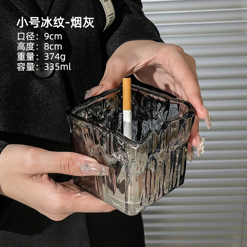 Patrón de glaciar, sensación de alto nivel, cubitos de hielo, cenicero cuadrado, cristal, celebridad de Internet, lujo ligero, decoración de sala de estar para el hogar creativo de nicho