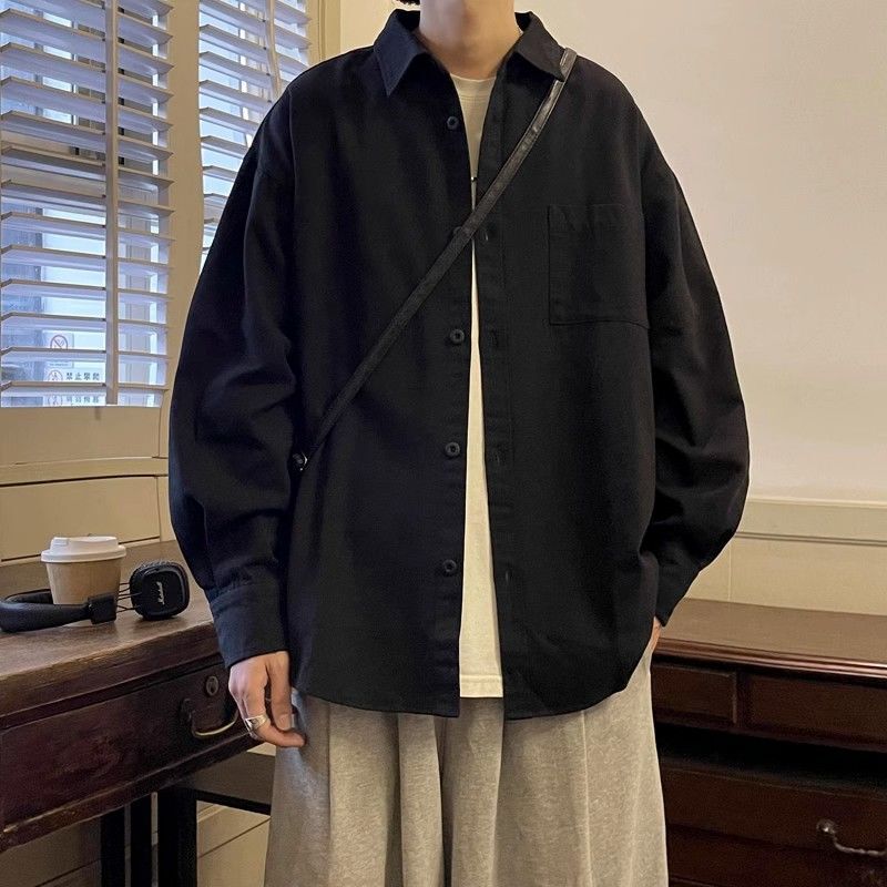 Spring and Autumn Hong Kong Style Lapel White Shirt Long-Sleeved Men's Korean Style Trendy Inner Casual Loose Shirt Cardigan Wholesale Spring and Autumn Hong Kong Style Lapel White Shirt Long-Sleeved Men's Korean Style Trendy Inner Casual Loose Shirt Cardigan Wholesale