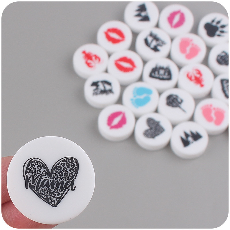 Bebé suministros DIY dibujos animados de doble cara impresión cuentas redondas bebé molar pulsera chupete cadena anti-gota cadena Accesorios