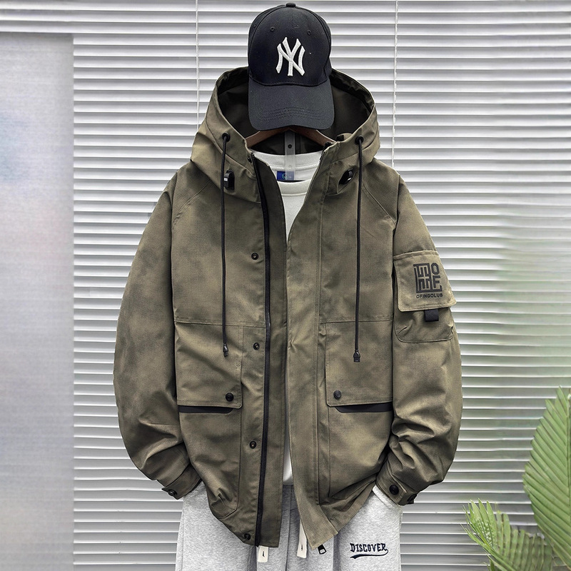 Men's Autumn and Winter Hardshell Jacket Stylish Hooded Workwear Baseball Jacket Versatile American Style Trendy