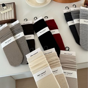 nayean24 Autumn and Winter New Fine Sheep Wool Boneless Sanding Flat Stacking Socks Women's Socks
