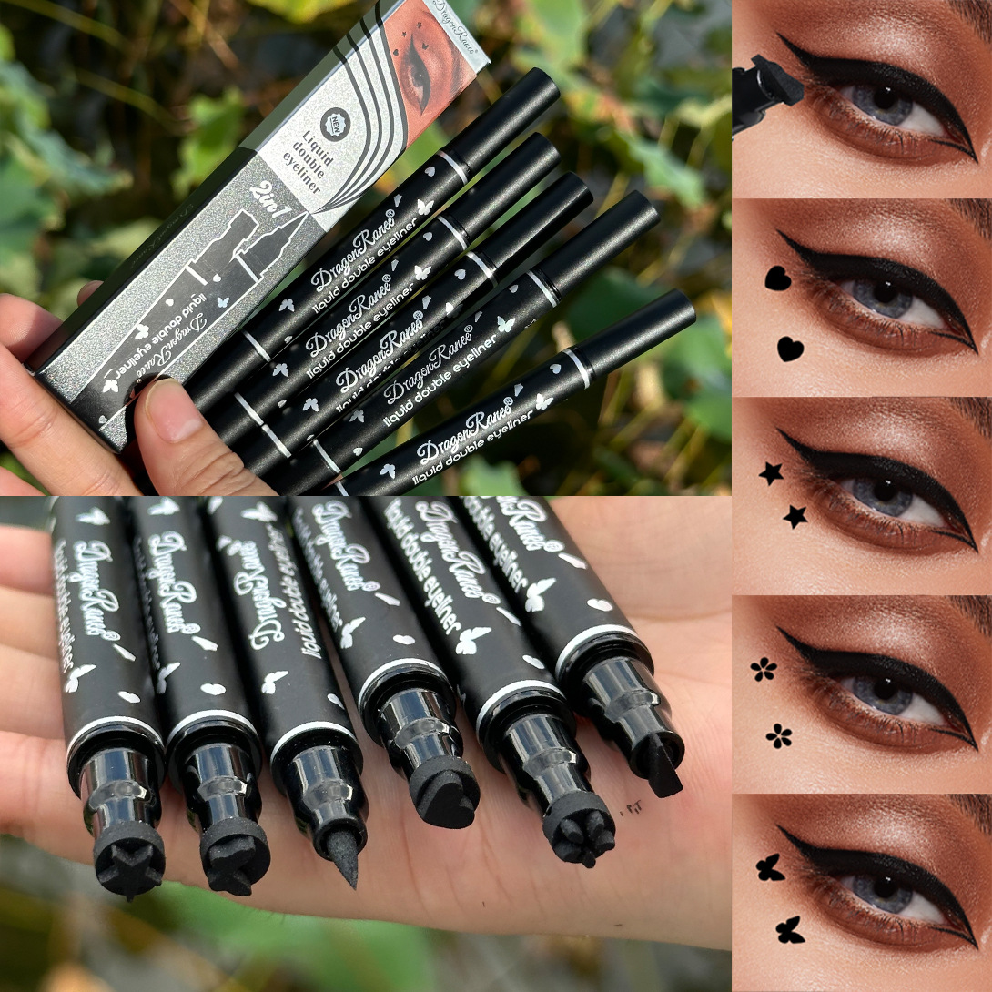 Cross-Border Exclusive Dragonranee Double-Ended Stamp Eyeliner with Star, Heart, and Plum Blossom Embellishments for the Corners and Ends of the Eyes