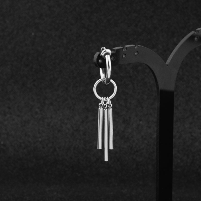 Hip-hop simple pendientes punk ins pendientes personalidad masculina creativa sin agujeros de orejas tres barras rectas columna cuadrada