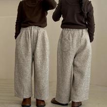 女童加绒裤子2025冬季新款儿童加厚毛呢裤直筒裤宽松休闲百搭长裤