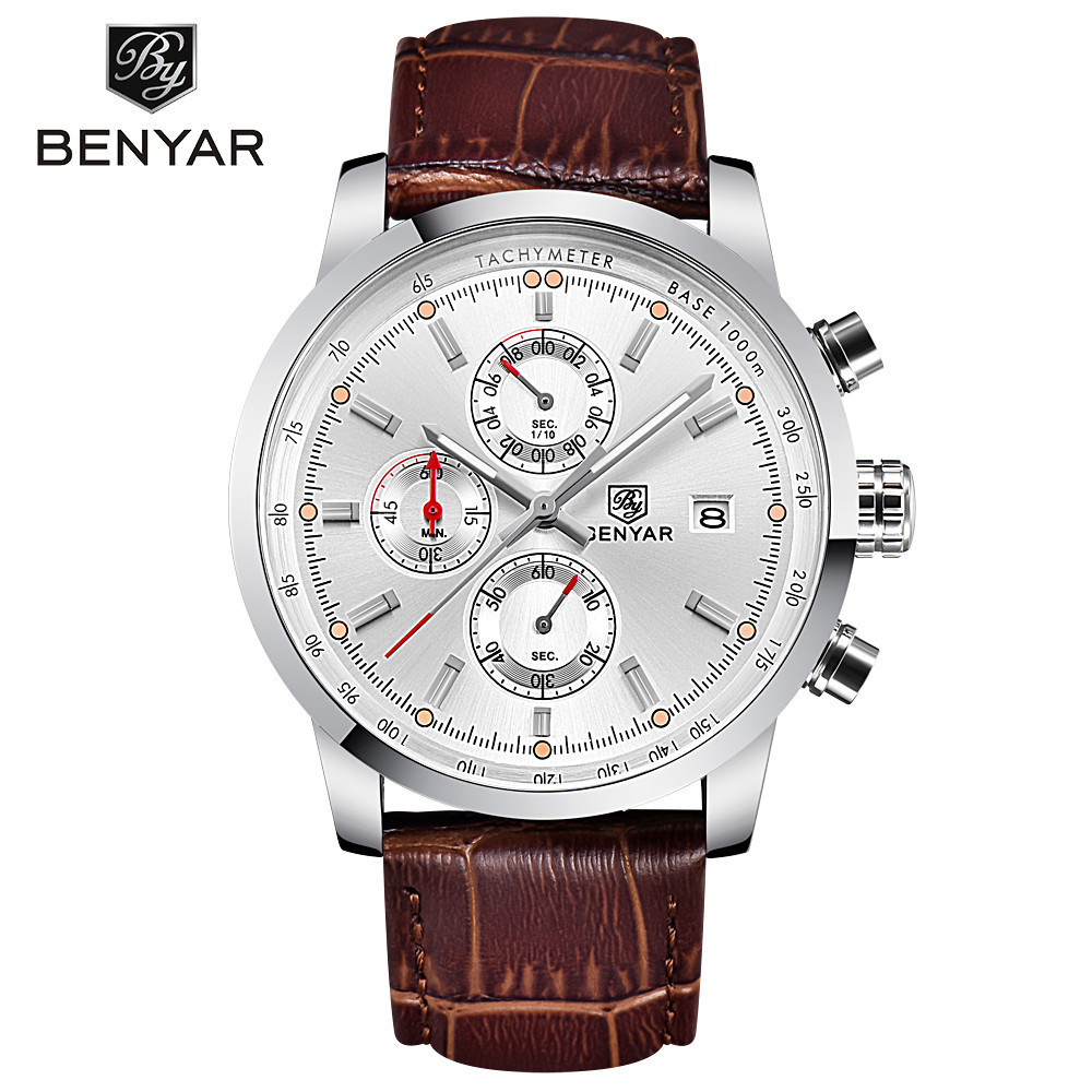 BENYAR Binya reloj de los hombres de moda multi-funcional calendario impermeable Cinturón Reloj de los hombres correa de acero reloj casual 5102