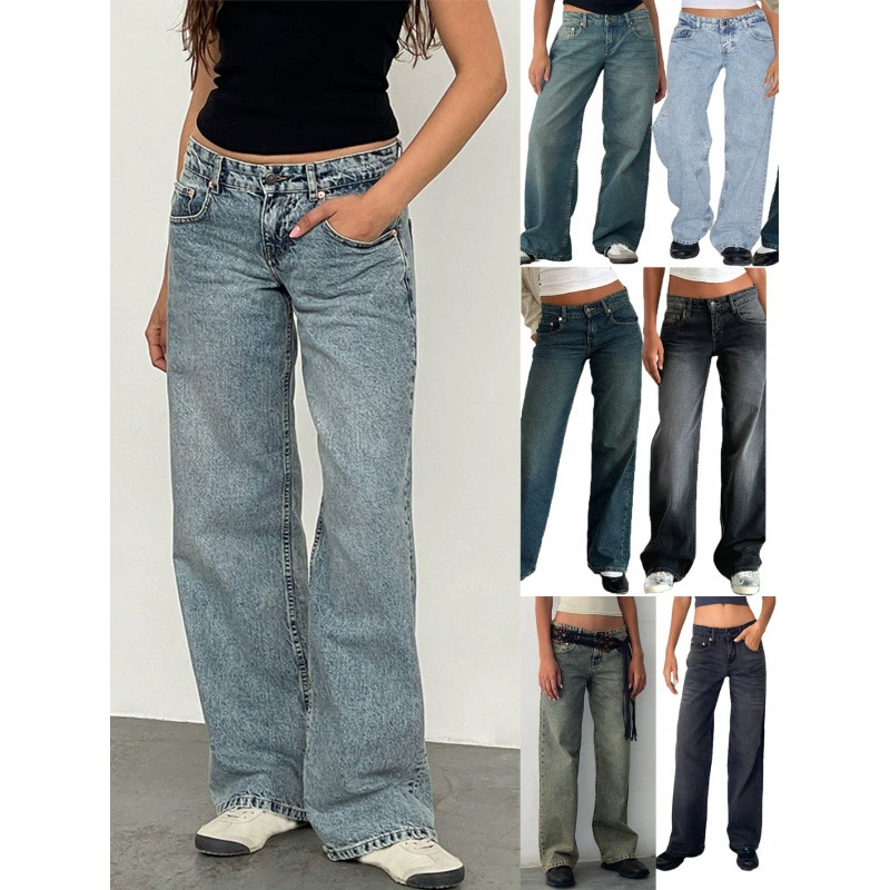 Высокое качество трансграничные европейские и американские женщины джинсы AliExpress новые женские прямые джинсы