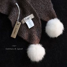 羊绒+兔毛球（自然棕）长条飘带细窄围巾女冬季百搭保暖围脖高级感