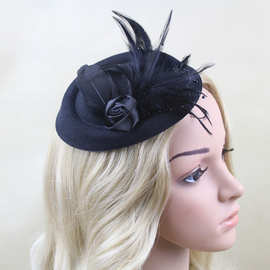 复古英伦黑色羽毛发生玫瑰装饰礼帽投诉舞会造型配饰