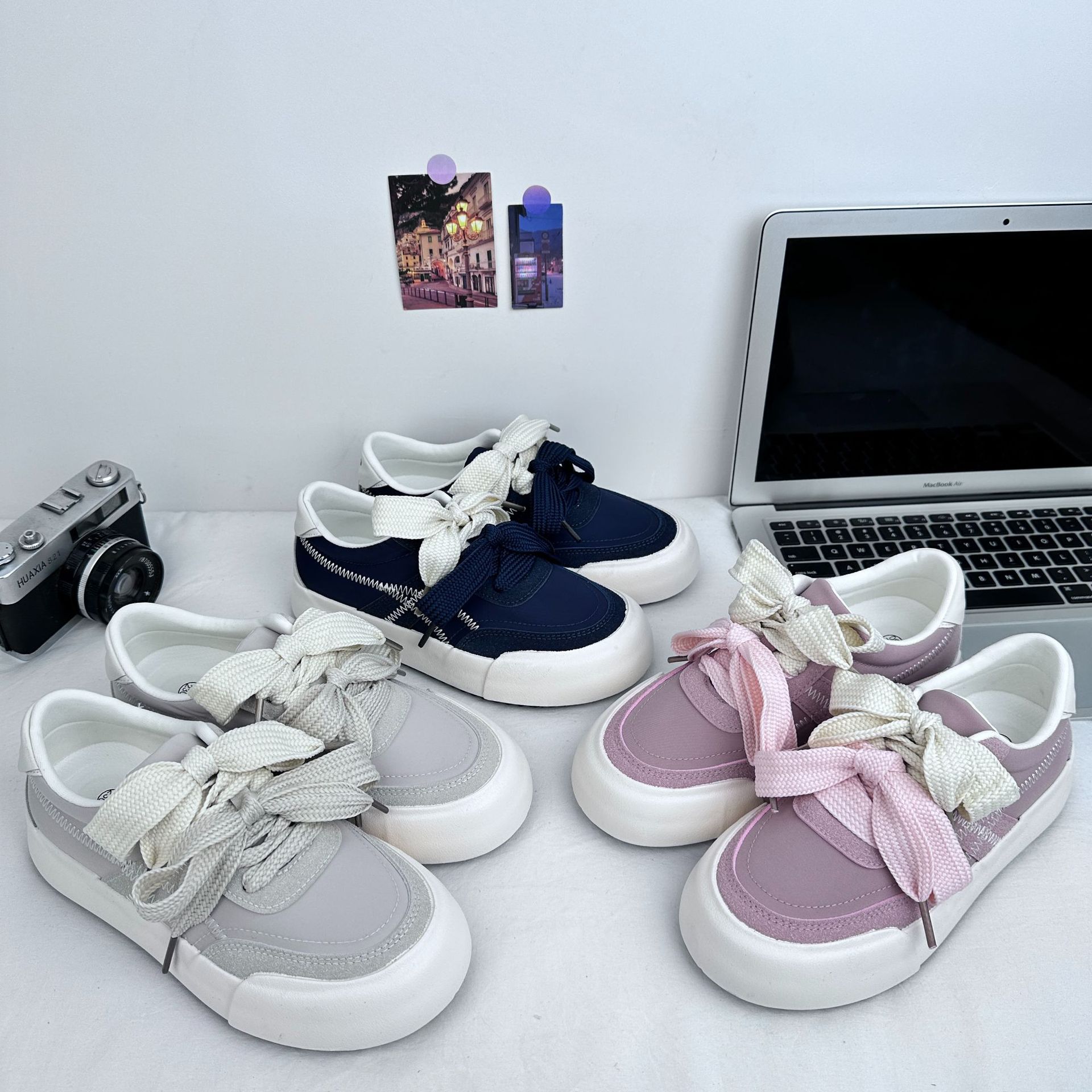 Nicho americano Zapatos de cuero en polvo de cuero compuesto universal mujeres in tide 2025 primavera nuevos zapatos de lona casuales suela gruesa 6604