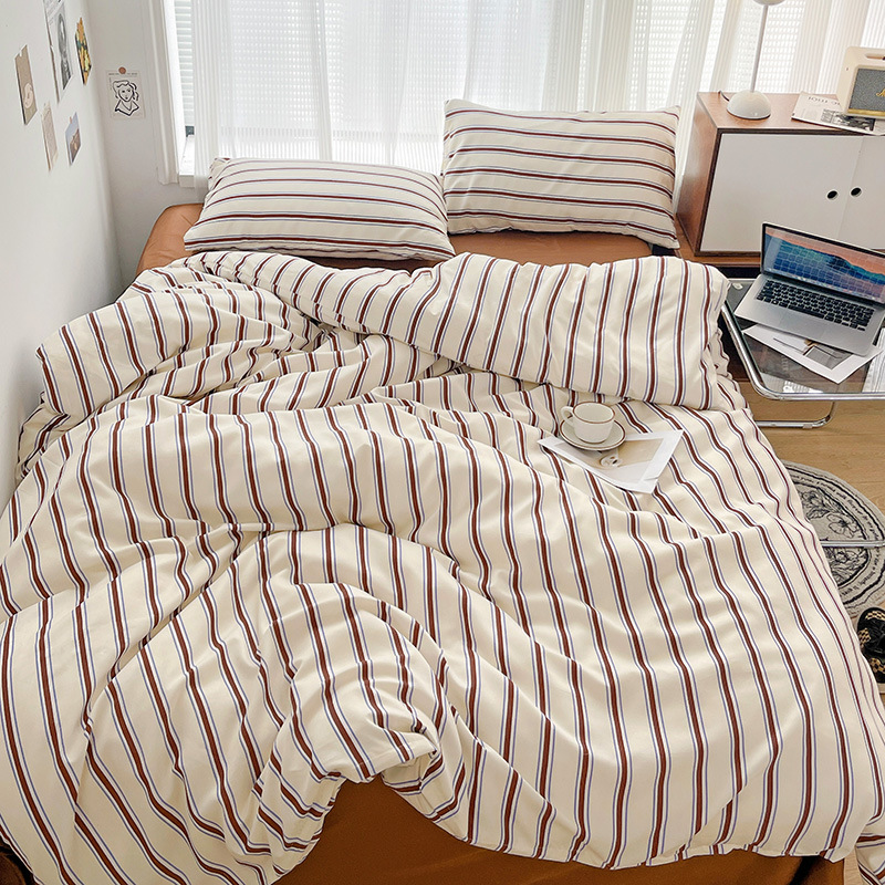 国境を越えたレトロでシンプルなストライプの日本式水洗い研磨ベッド用品4点セットのシーツカバー3点セットの代理