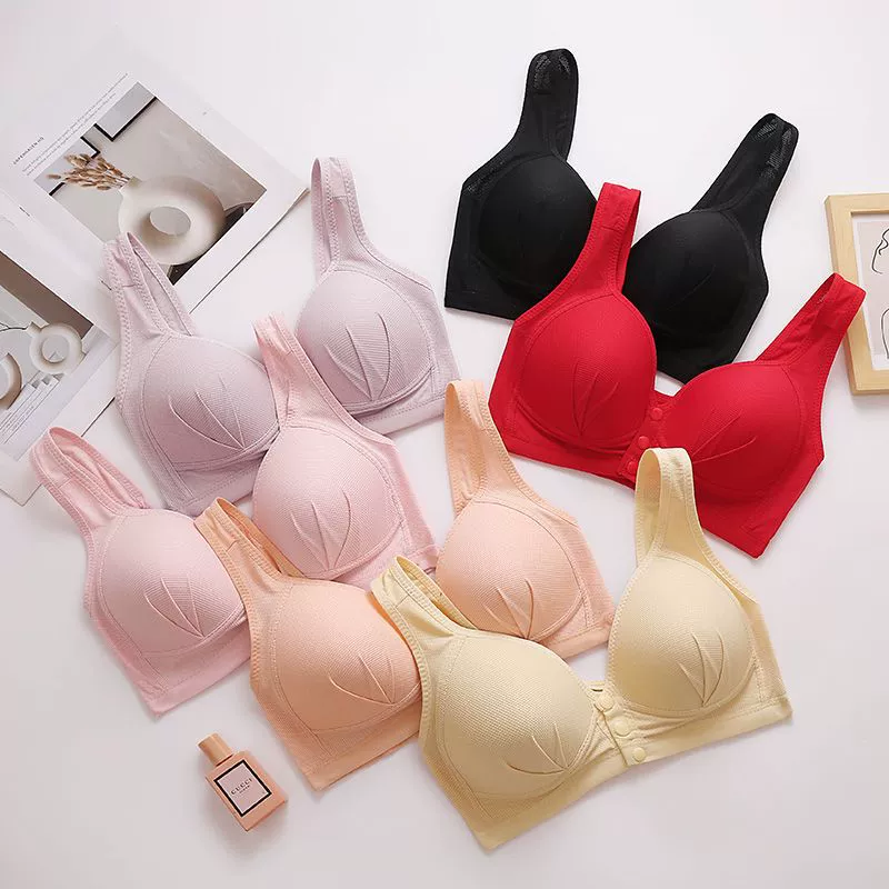 Breathable supporting wireless bra, comfortable underwear, front lock, plus size, for middle age, beautiful back