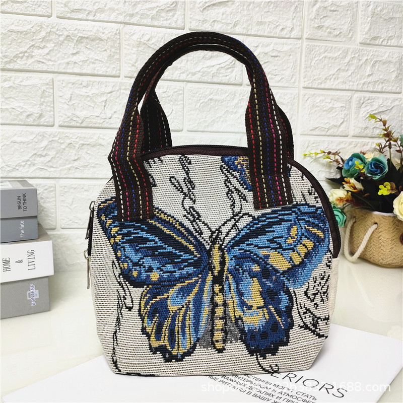 2024 nuevo color de doble cara de dibujos animados de punto bolsa de lona textura de comercio exterior mamá bolsa de compras monedero móvil