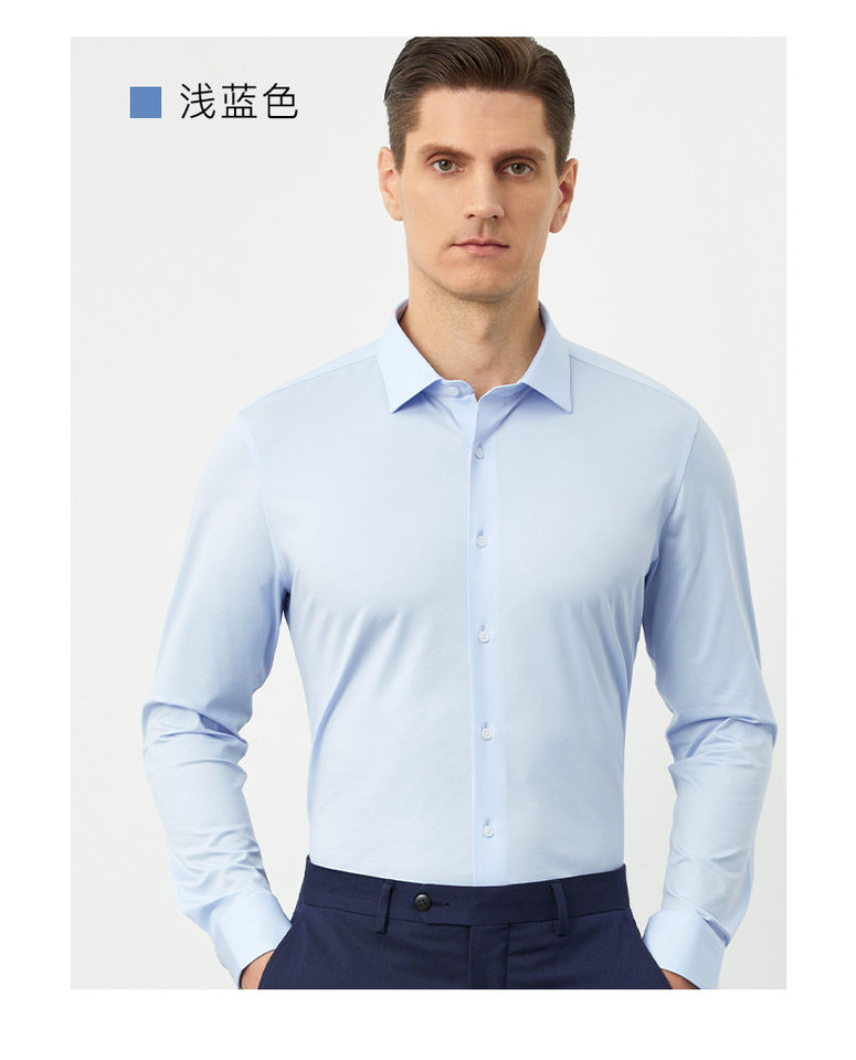 Áo sơ mi nam dài tay dệt kim cotton co giãn cao cấp thoáng khí — Màu Xanh nước biển-dài tay nam-cổ vuông, Màu củ sen-dài tay nam-cổ vuông, Màu xanh ngọc lam-dài tay nam-cổ vuông, Đen-Dài tay-Nam-cổ vuông chi tiết 20
