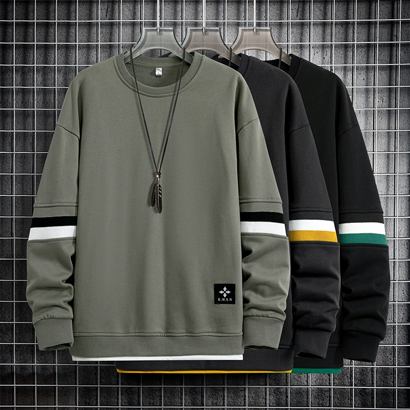 8XL трансграничный персонализированный свитер больших размеров, весенне-осенний Свободный Повседневный свитер с круглым вырезом и цветной вставкой, Мужская Базовая рубашка