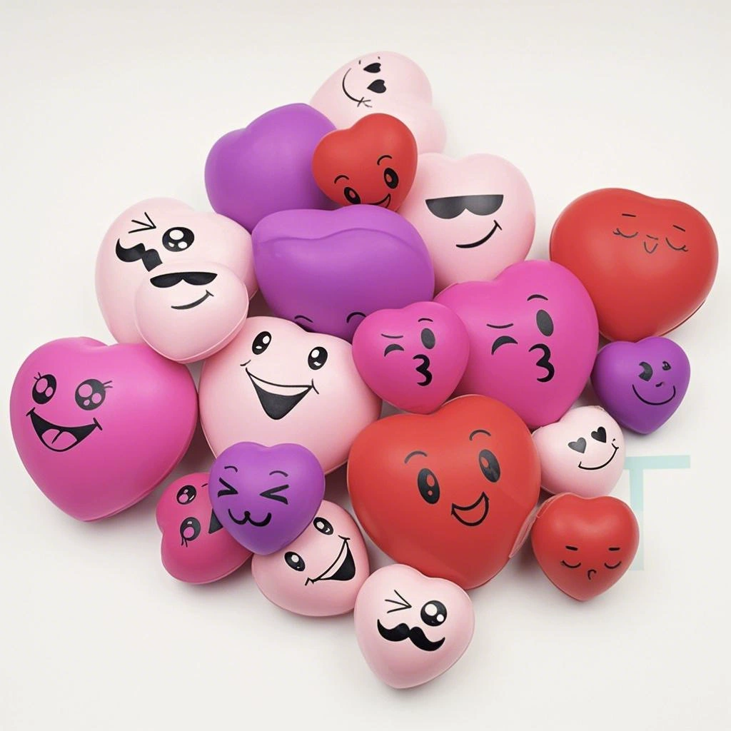 4 см маленький губчатый мяч для снятия стресса из пенополиуретана с напечатанным логотипом, красный персиковый, с сердечком для удобного захвата